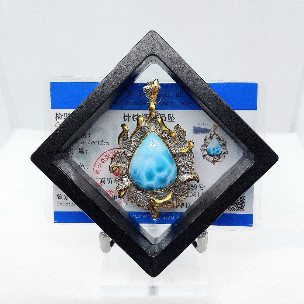 🩵 S925 HQ Columbian Larimar "Blooming Lotus" Pendant